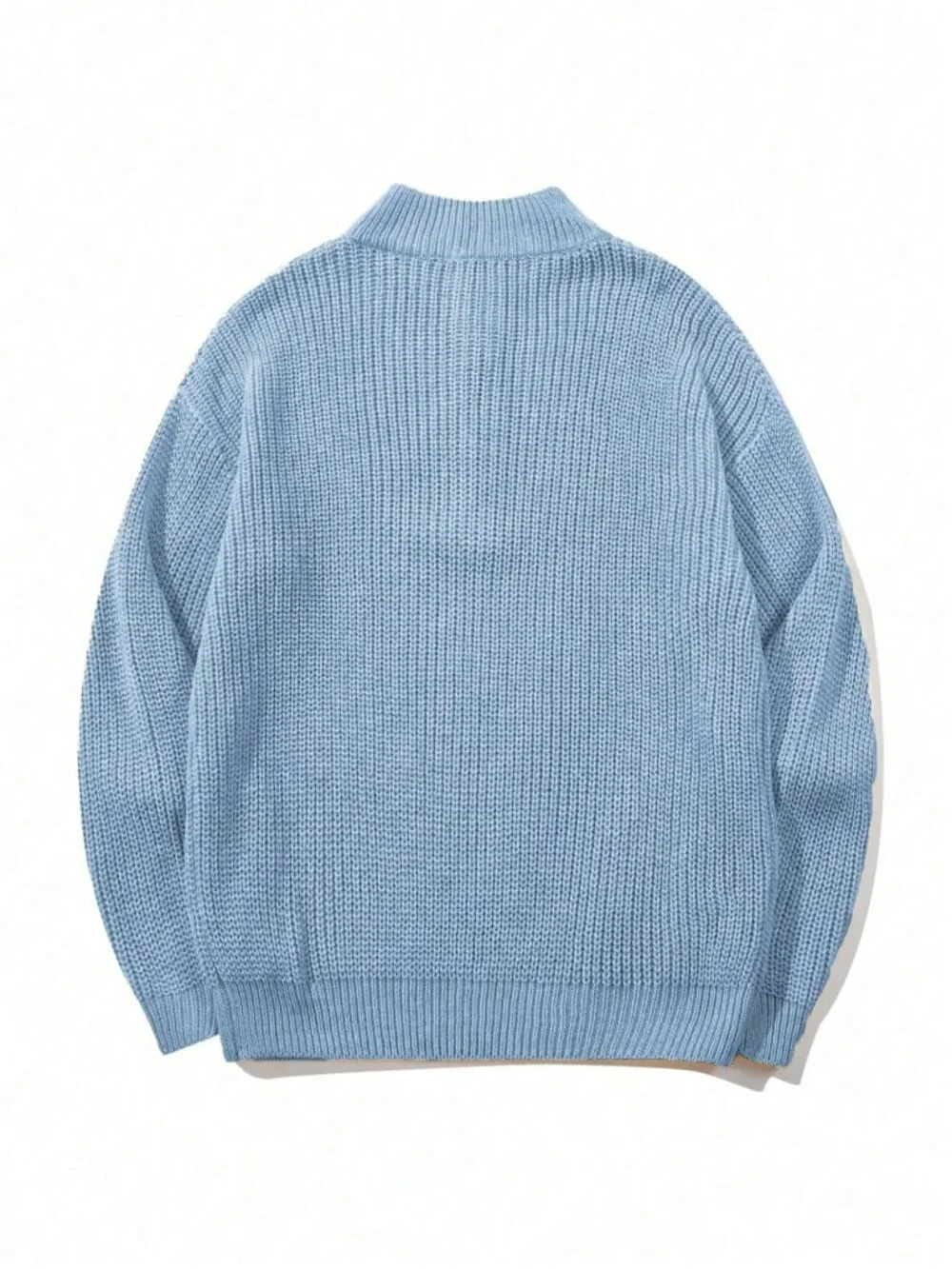 Baby Blue Casual Women Ribbed Long Sleeve Sweater